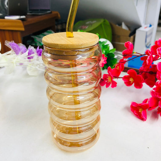 450ml Transparent Luxury Glass Coffee Cup with Lid & Straw | Heat-Resistant Simple Glass Mug for Coffee, Tea & Juice