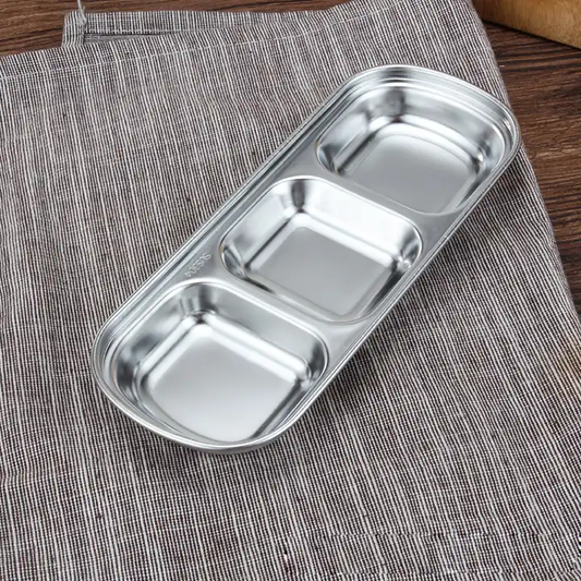 3 Compartment Stainless Steel Soy Sauce Dipping Bowls – Modern Luxury Appetizer Plates for Sushi, BBQ Sauce, Ketchup & Seasonings