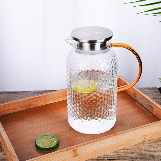 Hammer-Style Borosilicate Glass Water Jug (1000ml / 1500ml) with Stainless Steel Lid – Heat-Resistant & Elegant Design