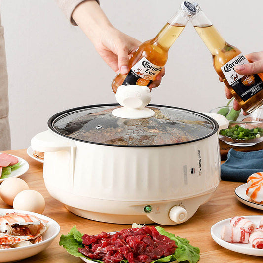 Multifunction Electric Hot Pot – Stainless Steel Nonstick Cooker & Steamer with Glass Lid | 600W Compact Electric Rice & Fry Pot