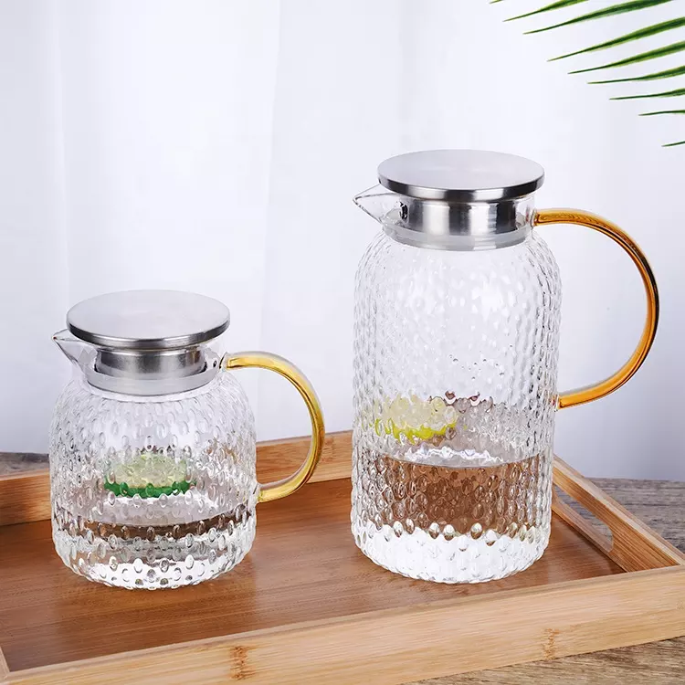 Hammer-Style Borosilicate Glass Water Jug (1000ml / 1500ml) with Stainless Steel Lid – Heat-Resistant & Elegant Design
