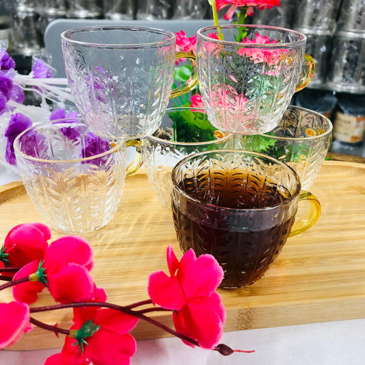 Luxury 100ml High Borosilicate Glass Tea & Coffee Cup Set with Bamboo Tray (7 PCS)