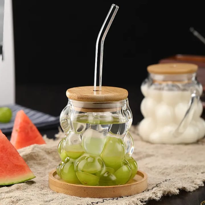 Hand Blown Grape Shaped Glass Cup – 350ml Heat-Resistant Transparent Borosilicate Glass Mug for Coffee, Tea & Water