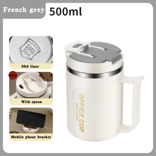 Double-Wall Stainless Steel Coffee Mug 500ml – Anti-Scald Insulated Hot & Cold Water Cup with Handle for Office, School & Camping