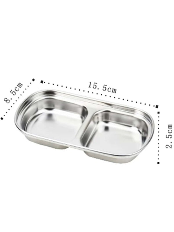 2 Compartment Stainless Steel Sauce Dish – Modern Luxury Appetizer Plate for Soy Sauce, Dip, Salad & Snacks