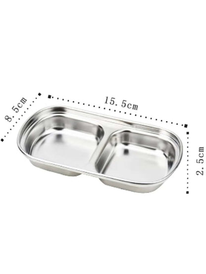 2 Compartment Stainless Steel Sauce Dish – Modern Luxury Appetizer Plate for Soy Sauce, Dip, Salad & Snacks