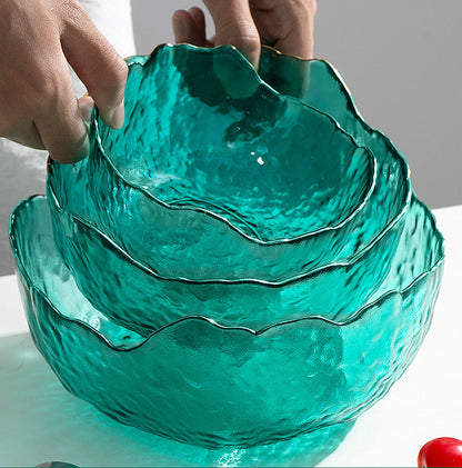 3 Pcs Colorful Vintage Glass Bowls Set for Salad, Fruits & Dessert – Decorative Multi-Functional Crystal Bowls for Home, Party & Wedding Use