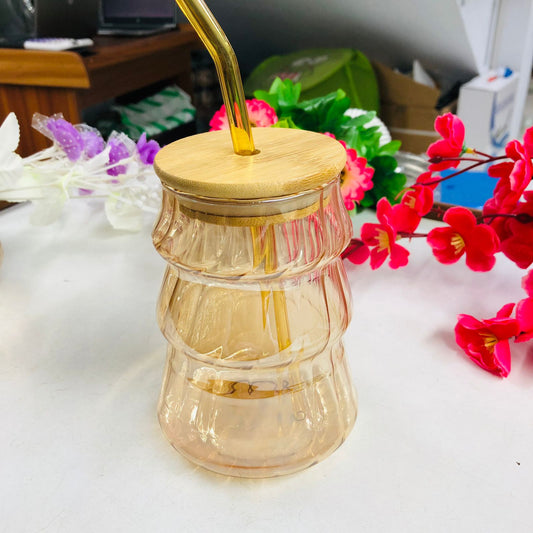 450ml Transparent Luxury Glass Coffee Cup with Lid & Straw | Heat-Resistant Simple Glass Mug for Coffee, Tea & Juice