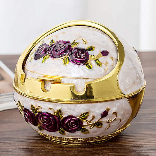 Luxury Metal Round Smokeless Ashtray – Creative Zinc Alloy Car & Home Ashtray with Lid, Gift Box Packed