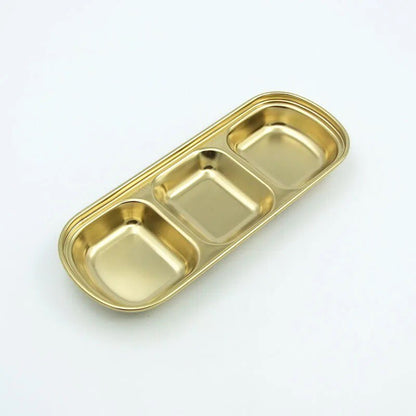 3 Compartment Stainless Steel Soy Sauce Dipping Bowls – Modern Luxury Appetizer Plates for Sushi, BBQ Sauce, Ketchup & Seasonings