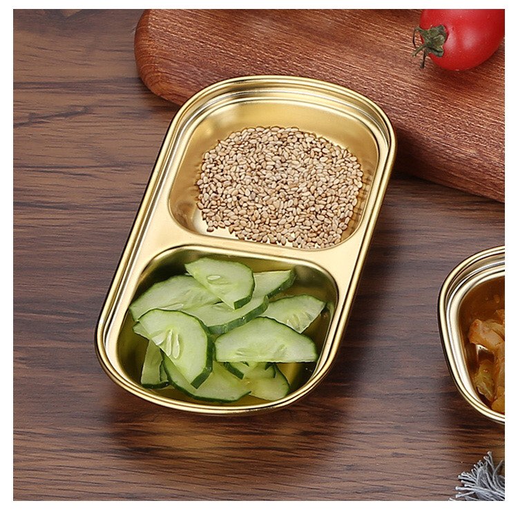 2 Compartment Stainless Steel Sauce Dish – Modern Luxury Appetizer Plate for Soy Sauce, Dip, Salad & Snacks