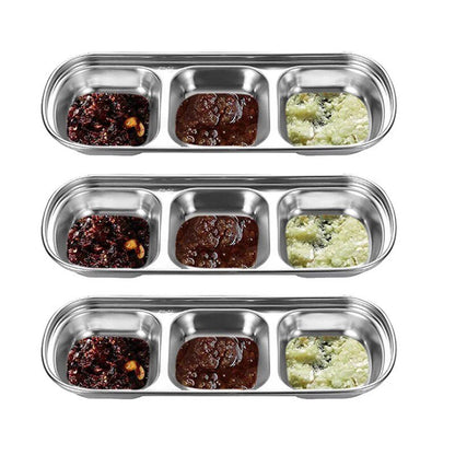 3 Compartment Stainless Steel Soy Sauce Dipping Bowls – Modern Luxury Appetizer Plates for Sushi, BBQ Sauce, Ketchup & Seasonings