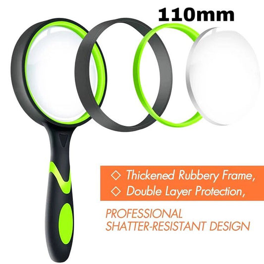 110mm 4X Shatterproof Handheld Magnifying Glass with Non-Slip Rubber Grip for Reading & Kids Observation