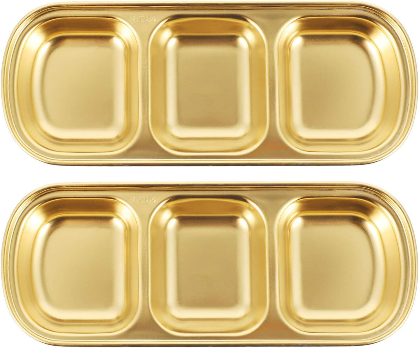 3 Compartment Stainless Steel Soy Sauce Dipping Bowls – Modern Luxury Appetizer Plates for Sushi, BBQ Sauce, Ketchup & Seasonings