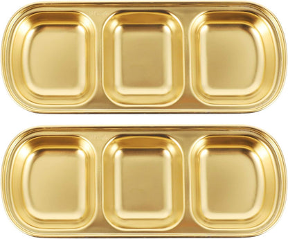 3 Compartment Stainless Steel Soy Sauce Dipping Bowls – Modern Luxury Appetizer Plates for Sushi, BBQ Sauce, Ketchup & Seasonings