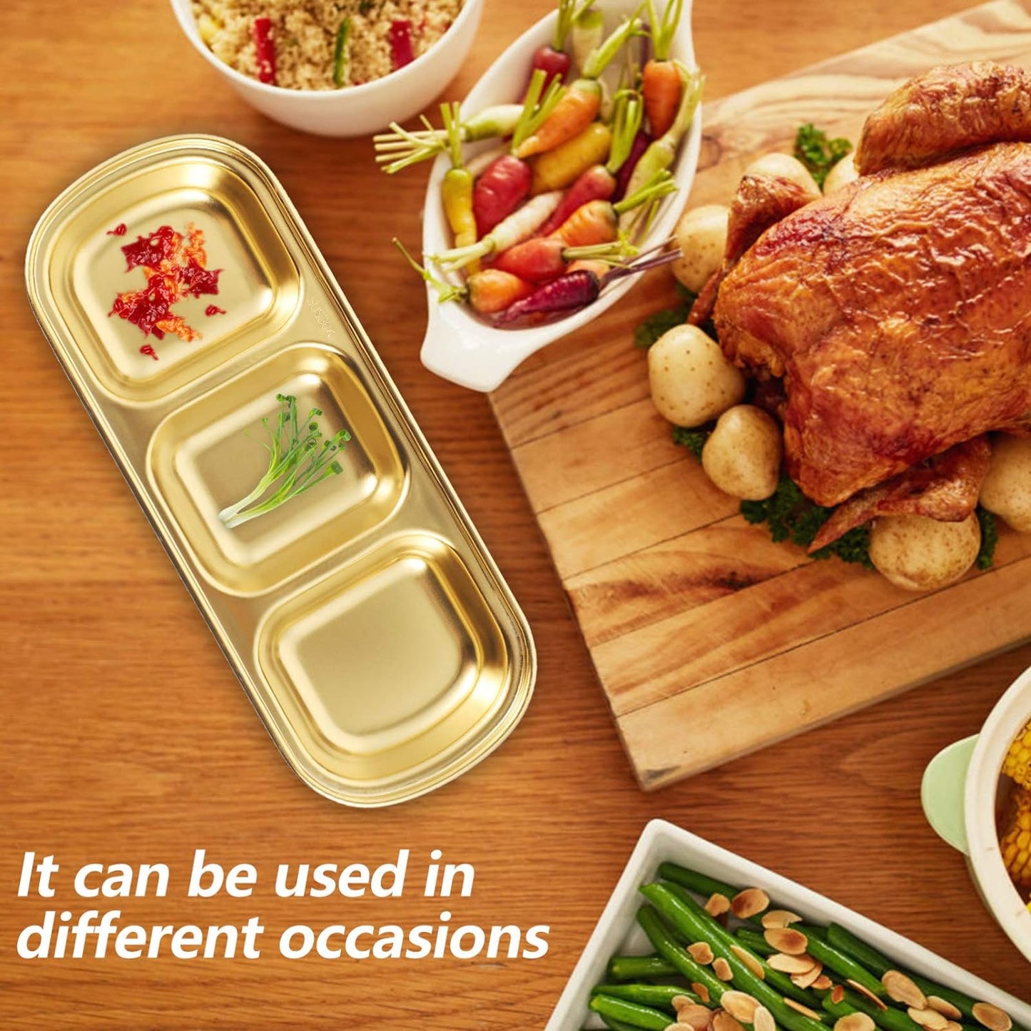 3 Compartment Stainless Steel Soy Sauce Dipping Bowls – Modern Luxury Appetizer Plates for Sushi, BBQ Sauce, Ketchup & Seasonings