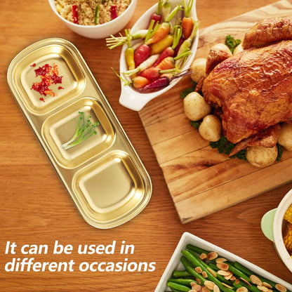 3 Compartment Stainless Steel Soy Sauce Dipping Bowls – Modern Luxury Appetizer Plates for Sushi, BBQ Sauce, Ketchup & Seasonings