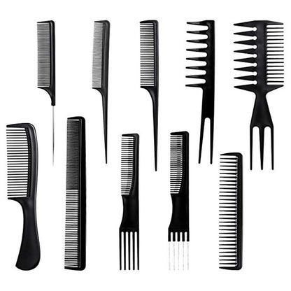 10pcs Professional Hair Styling Brush & Comb Set – Bone Plastic Beard & Hairbrush Kit for Salon & Home Use