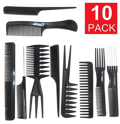 10pcs Professional Hair Styling Brush & Comb Set – Bone Plastic Beard & Hairbrush Kit for Salon & Home Use