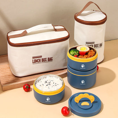 4 Pcs Stainless Steel 304 Round Insulated Lunch Box Set with Carrying Bag – Leak Proof Food Container, Heat Storage Bento Box (Blue/Brown)