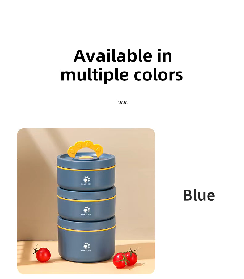 4 Pcs Stainless Steel 304 Round Insulated Lunch Box Set with Carrying Bag – Leak Proof Food Container, Heat Storage Bento Box (Blue/Brown)