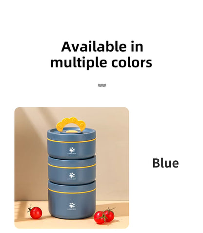 4 Pcs Stainless Steel 304 Round Insulated Lunch Box Set with Carrying Bag – Leak Proof Food Container, Heat Storage Bento Box (Blue/Brown)