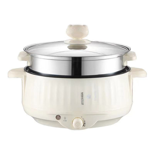 Multifunction Electric Hot Pot – Stainless Steel Nonstick Cooker & Steamer with Glass Lid | 600W Compact Electric Rice & Fry Pot