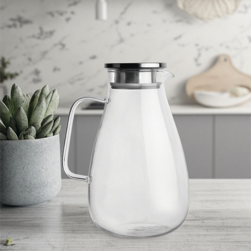 Modern 2690ml Borosilicate Glass Water Jug with Bamboo Lid – Large Eco-Friendly Tea & Milk Pitcher