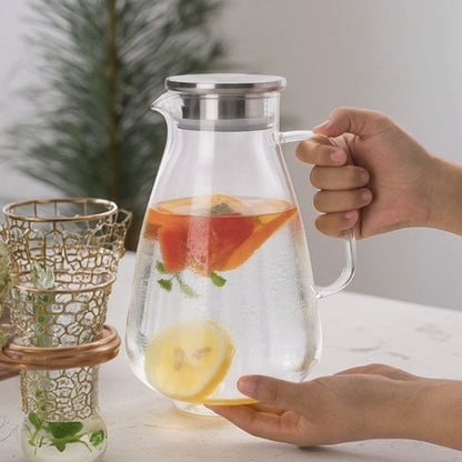 Modern 2690ml Borosilicate Glass Water Jug with Bamboo Lid – Large Eco-Friendly Tea & Milk Pitcher