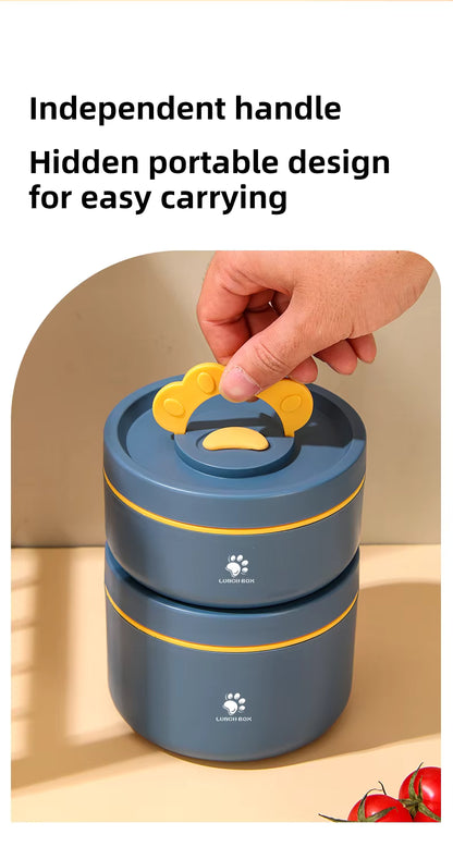 4 Pcs Stainless Steel 304 Round Insulated Lunch Box Set with Carrying Bag – Leak Proof Food Container, Heat Storage Bento Box (Blue/Brown)