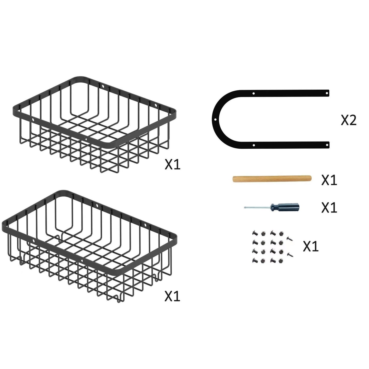 2-Tier Fruit Basket with Hanger – Detachable Carbon Steel Wire Basket with Wooden Handle for Home & Restaurant