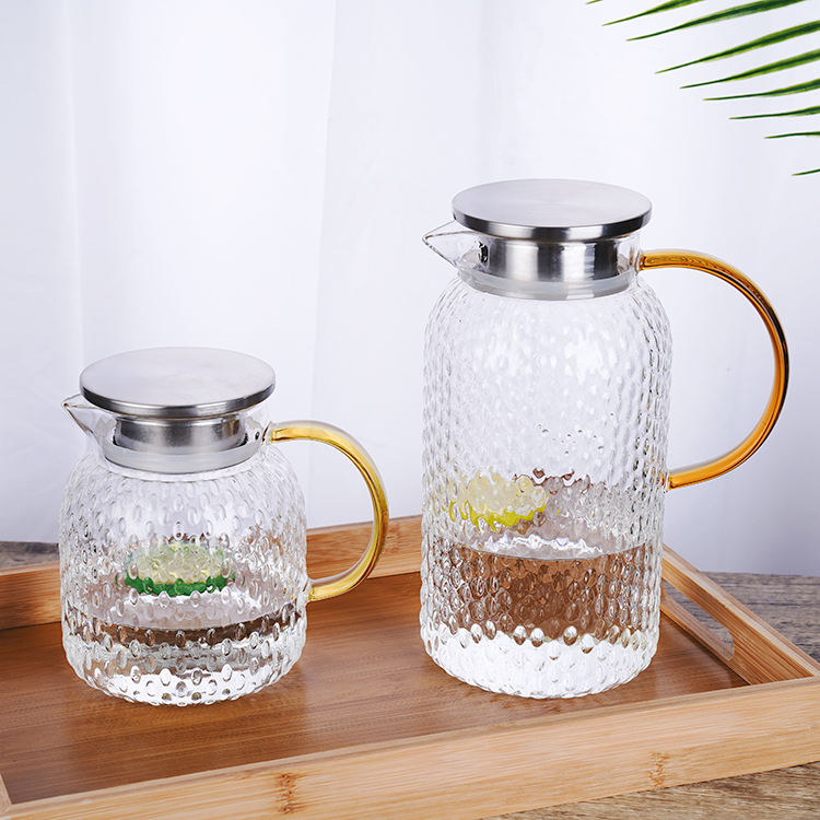 Hammer-Style Borosilicate Glass Water Jug (1000ml / 1500ml) with Stainless Steel Lid – Heat-Resistant & Elegant Design