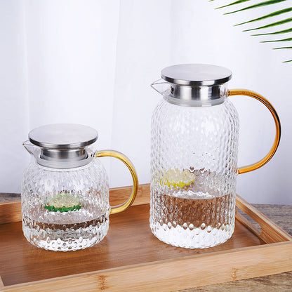 Hammer-Style Borosilicate Glass Water Jug (1000ml / 1500ml) with Stainless Steel Lid – Heat-Resistant & Elegant Design