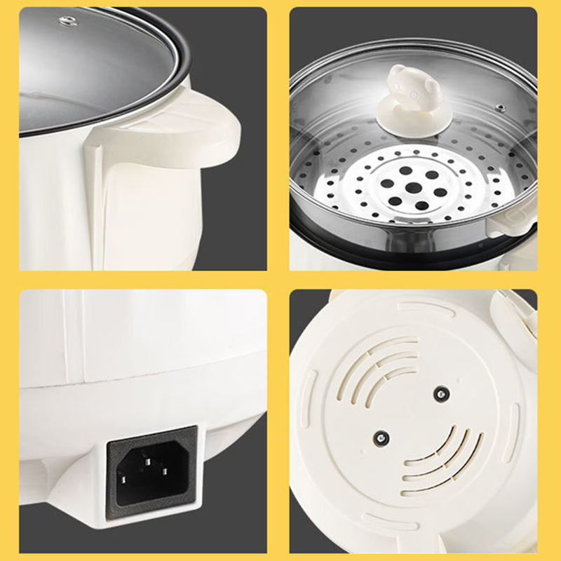 Multifunction Electric Hot Pot – Stainless Steel Nonstick Cooker & Steamer with Glass Lid | 600W Compact Electric Rice & Fry Pot