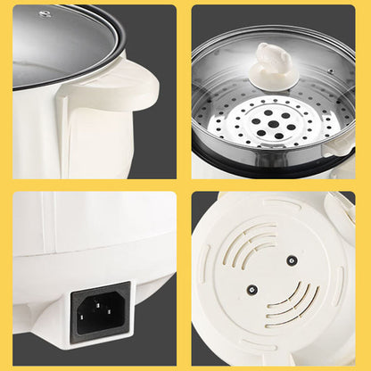 Multifunction Electric Hot Pot – Stainless Steel Nonstick Cooker & Steamer with Glass Lid | 600W Compact Electric Rice & Fry Pot