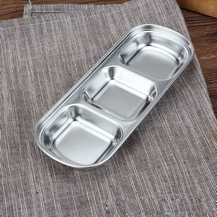 3 Compartment Stainless Steel Soy Sauce Dipping Bowls – Modern Luxury Appetizer Plates for Sushi, BBQ Sauce, Ketchup & Seasonings