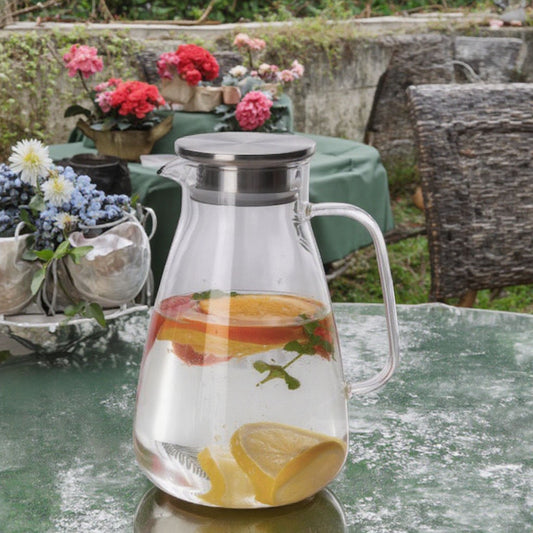 Modern 2690ml Borosilicate Glass Water Jug with Bamboo Lid – Large Eco-Friendly Tea & Milk Pitcher