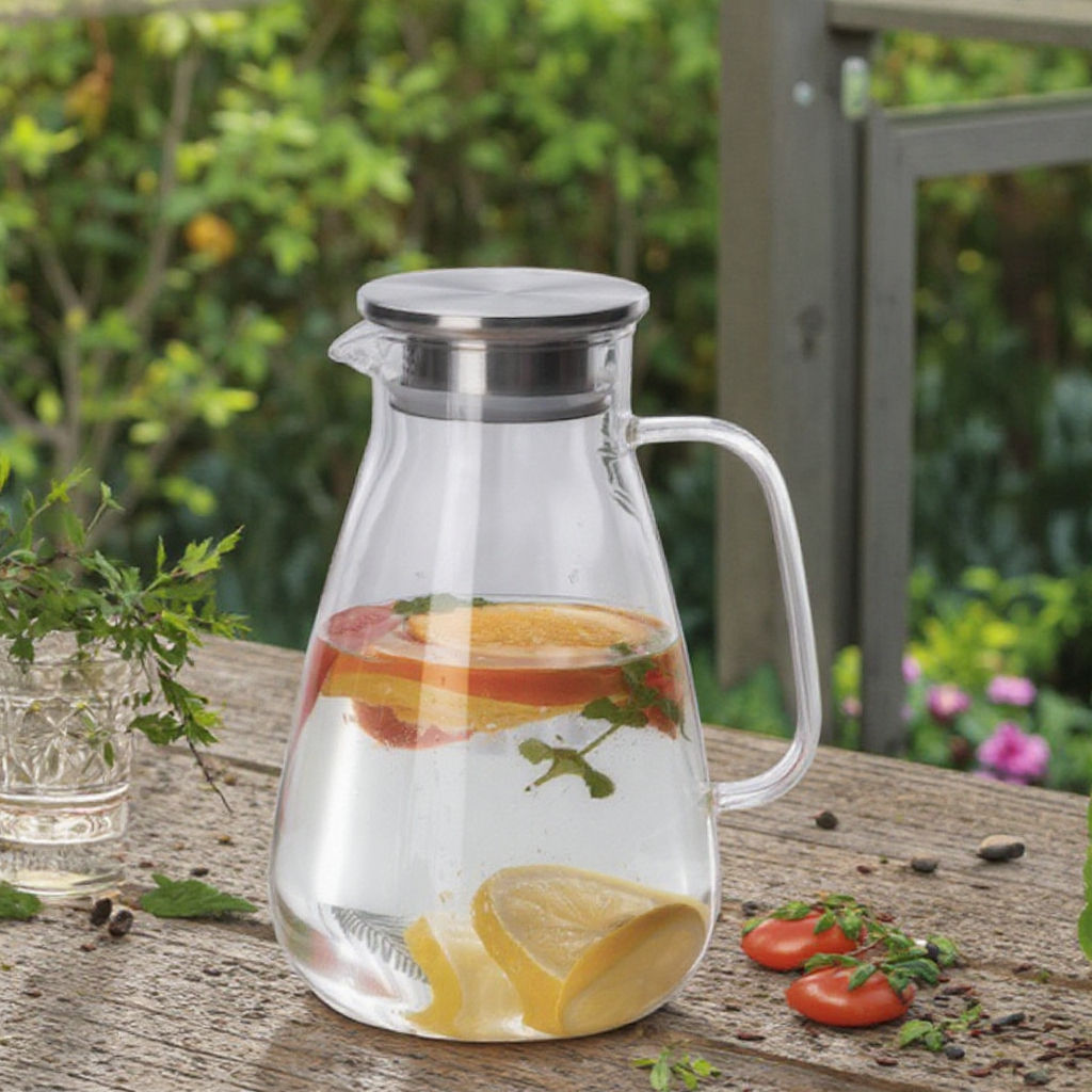 Modern 2690ml Borosilicate Glass Water Jug with Bamboo Lid – Large Eco-Friendly Tea & Milk Pitcher