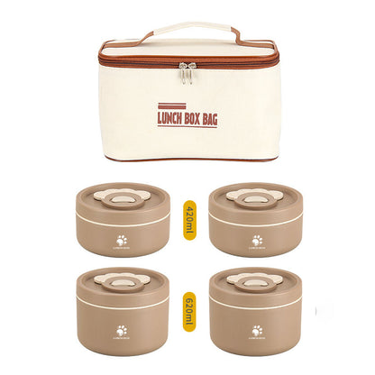 4 Pcs Stainless Steel 304 Round Insulated Lunch Box Set with Carrying Bag – Leak Proof Food Container, Heat Storage Bento Box (Blue/Brown)