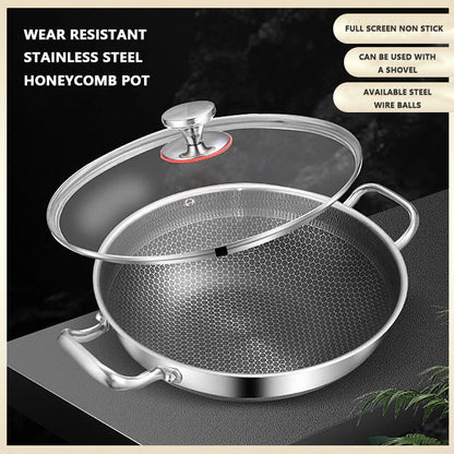 Double-Sided Honeycomb Non-Stick Frying Pan – Premium Stainless Steel, Oil-Saving & Scratch-Resistant Cookware