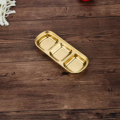 3 Compartment Stainless Steel Soy Sauce Dipping Bowls – Modern Luxury Appetizer Plates for Sushi, BBQ Sauce, Ketchup & Seasonings