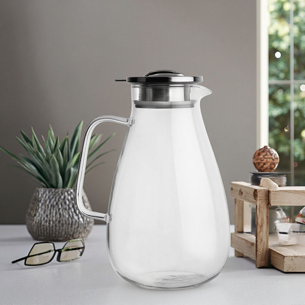Modern 2690ml Borosilicate Glass Water Jug with Bamboo Lid – Large Eco-Friendly Tea & Milk Pitcher