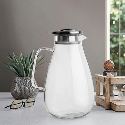 Modern 2690ml Borosilicate Glass Water Jug with Bamboo Lid – Large Eco-Friendly Tea & Milk Pitcher