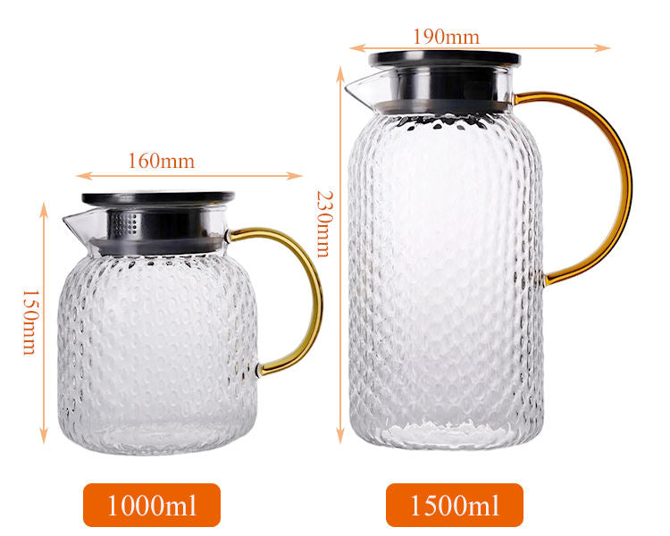 Hammer-Style Borosilicate Glass Water Jug (1000ml / 1500ml) with Stainless Steel Lid – Heat-Resistant & Elegant Design