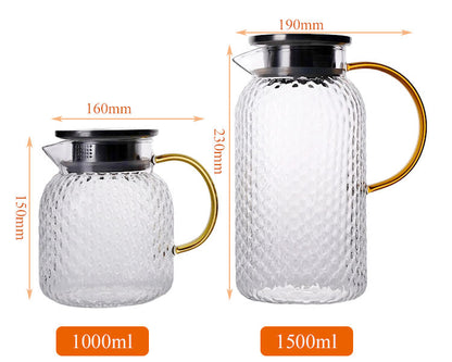 Hammer-Style Borosilicate Glass Water Jug (1000ml / 1500ml) with Stainless Steel Lid – Heat-Resistant & Elegant Design