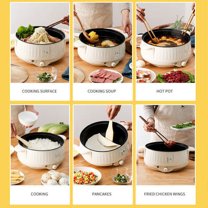 Multifunction Electric Hot Pot – Stainless Steel Nonstick Cooker & Steamer with Glass Lid | 600W Compact Electric Rice & Fry Pot