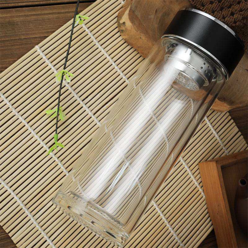 Classical Clear Heat Resistant Borosilicate Glass Travel Mug | 300ml Tea Infuser Bottle with Filter | Transparent Coffee & Water Bottle