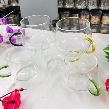 100ml 6 Pcs Premium Borosilicate Glass Mug – Heat & Cold Resistant Transparent Coffee Tea Tumbler Cup