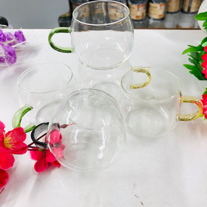 100ml 6 Pcs Premium Borosilicate Glass Mug – Heat & Cold Resistant Transparent Coffee Tea Tumbler Cup