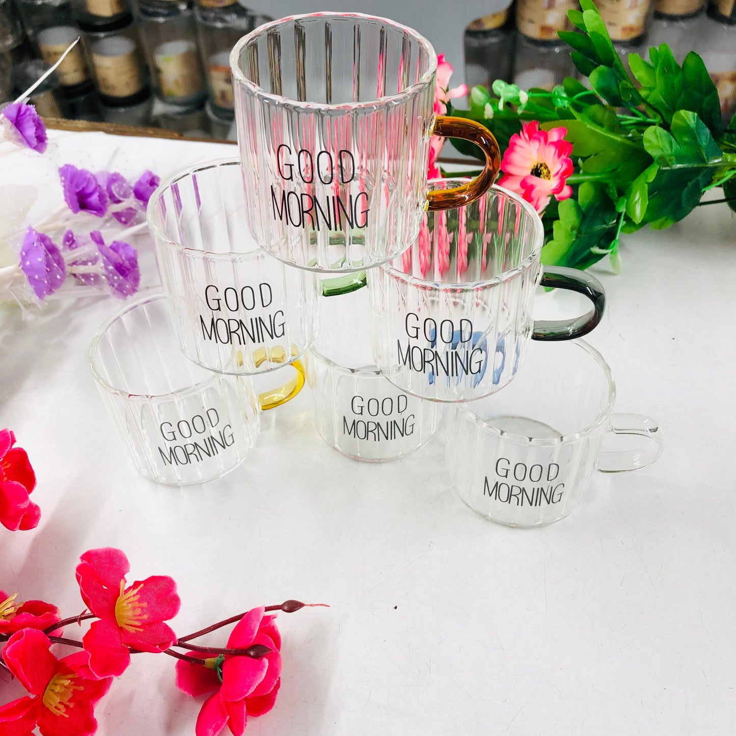 100ml 6 Pcs Premium Borosilicate Glass Mug – Heat & Cold Resistant Transparent Coffee Tea Tumbler Cup